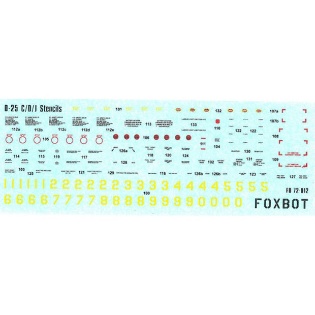Foxbot 72-012 Decals Stencils for North American B-25C/D/J Mitchell Scale 1:72 for Aircraft Plastic Model Kit