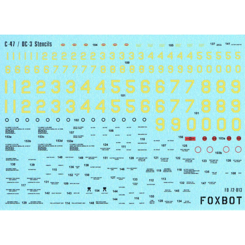 Foxbot 72-013 Decals Stencils for Douglas C-47 / DC-3 Scale 1:72 for Aircraft Plastic Model Kit