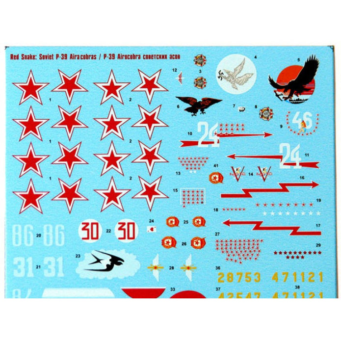 Foxbot 72-014 Decals Red Snake: Soviet Bell P-39 Airacobras Scale 1:72 for Aircraft Plastic Model Kit
