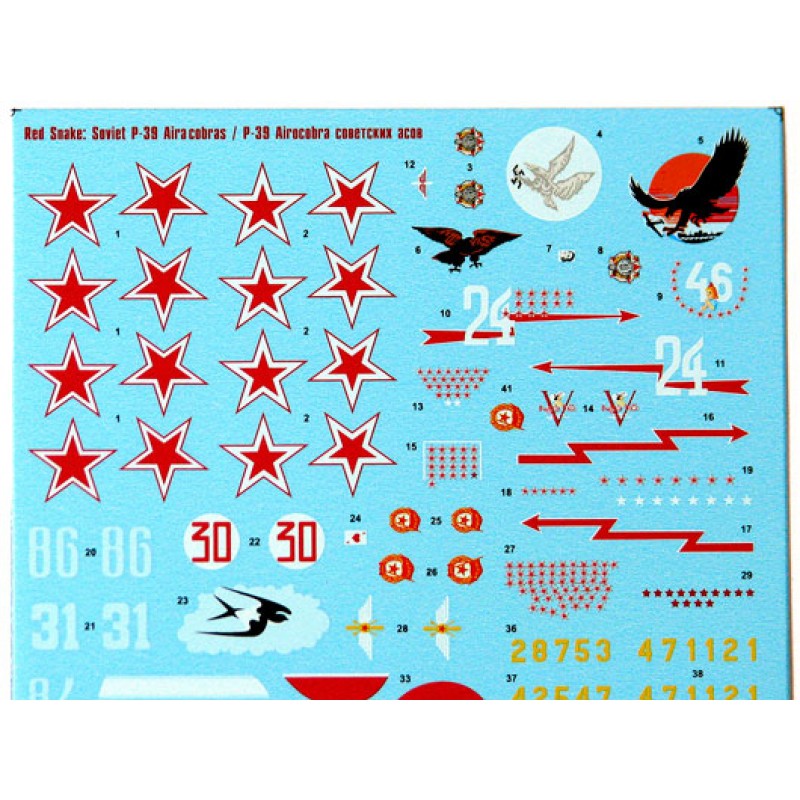 Foxbot 72-014 Decals Red Snake: Soviet Bell P-39 Airacobras Scale 1:72 for Aircraft Plastic Model Kit