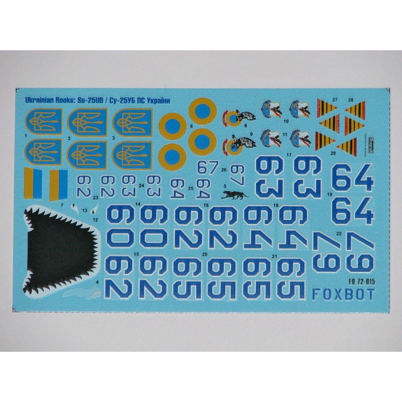 Foxbot 72-015T Decals Ukrainian Rooks: Su-25UB and Stencils Scale 1:72 for Aircraft Plastic Model Kit
