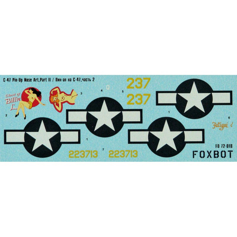 Foxbot 72-018 Decals Douglas C-47 Skytrain/Dakota Pin-Up Nose Art and Stencils (Part II) Scale 1:72