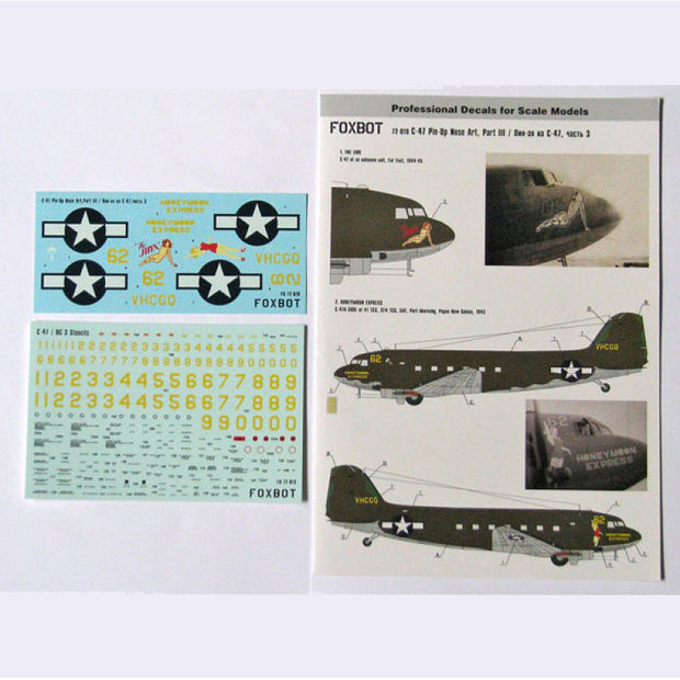 Foxbot 72-019 Decals Douglas C-47 Skytrain/Dakota Pin-Up Nose Art and Stencils (Part III) Scale 1:72