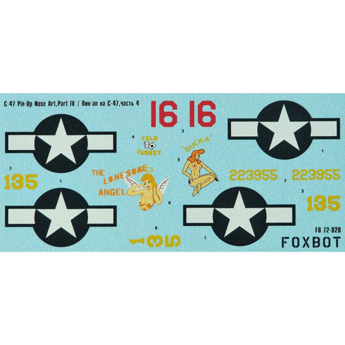 Foxbot 72-020 Decals Douglas C-47 Skytrain/Dakota Pin-Up Nose Art and Stencils (Part IV) Scale 1:72