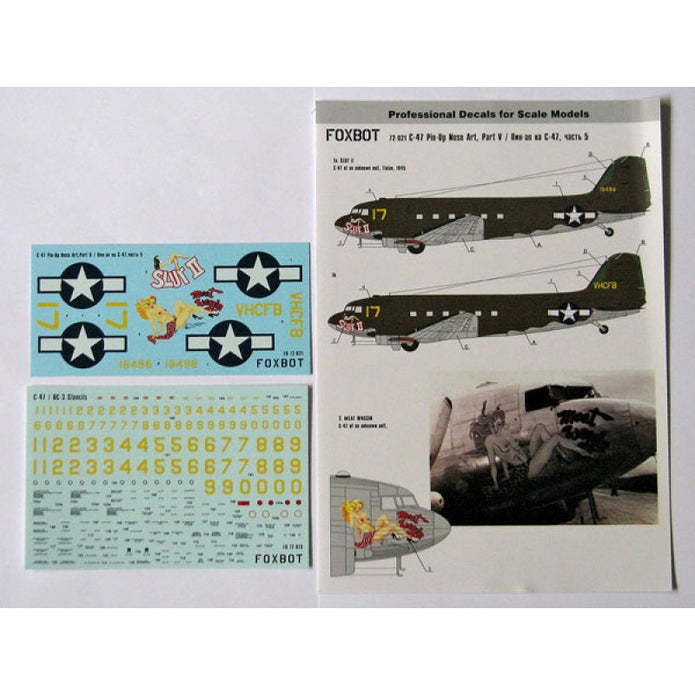 Foxbot 72-021 Decals Douglas C-47 Skytrain/Dakota Pin-Up Nose Art and Stencils (Part V) Scale 1:72