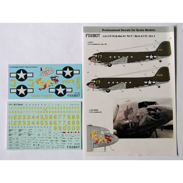 Foxbot 72-021 Decals Douglas C-47 Skytrain/Dakota Pin-Up Nose Art and Stencils (Part V) Scale 1:72