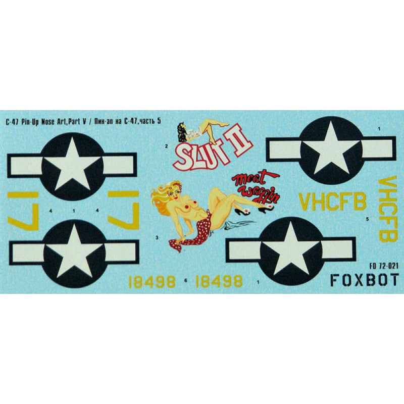 Foxbot 72-021 Decals Douglas C-47 Skytrain/Dakota Pin-Up Nose Art and Stencils (Part V) Scale 1:72