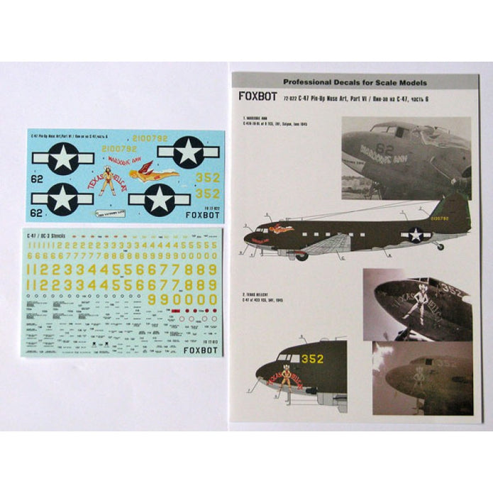 Foxbot 72-022 Decals Douglas C-47 Skytrain/Dakota Pin-Up Nose Art and Stencils (Part VI) Scale 1:72