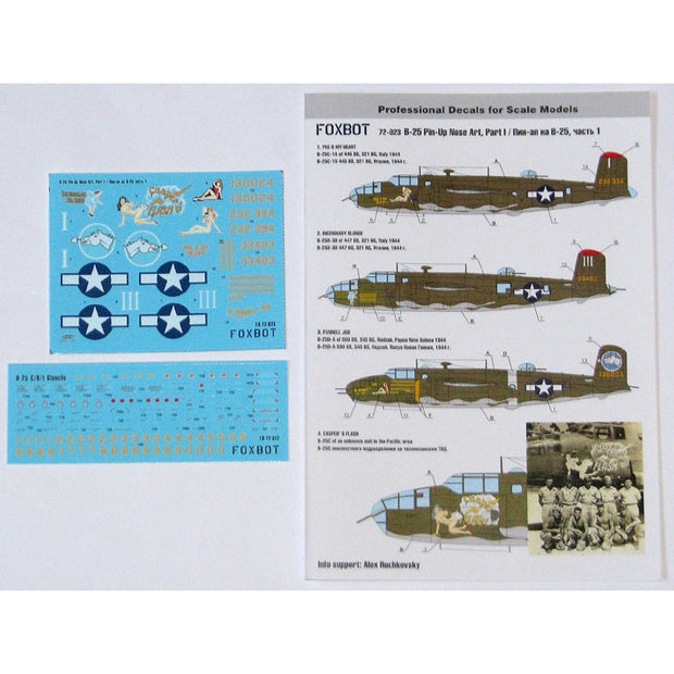 Foxbot 72-023 Decals U.S.A.F. North American B-25C/D Mitchell Pin-Up Nose Art and Stencils (Part I) Scale 1:72