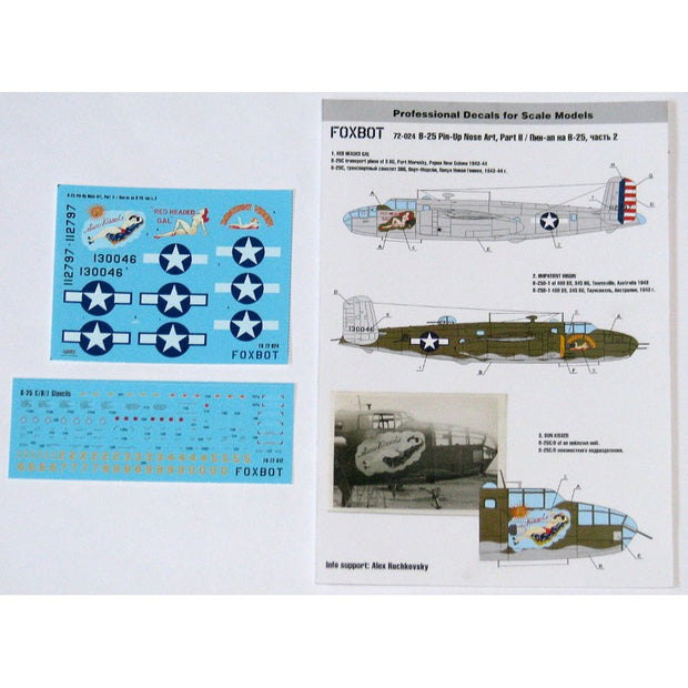 Foxbot 72-024 Decals U.S.A.F. North American B-25C/D Mitchell Pin-Up Nose Art and Stencils (Part II) Scale 1:72