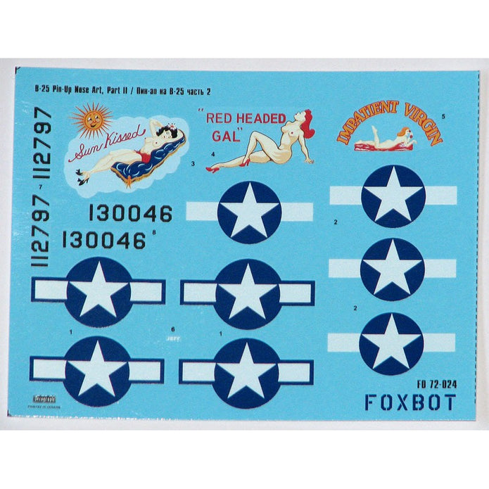 Foxbot 72-024 Decals U.S.A.F. North American B-25C/D Mitchell Pin-Up Nose Art and Stencils (Part II) Scale 1:72