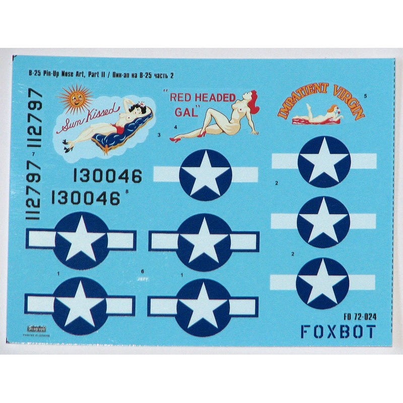 Foxbot 72-024 Decals U.S.A.F. North American B-25C/D Mitchell Pin-Up Nose Art and Stencils (Part II) Scale 1:72