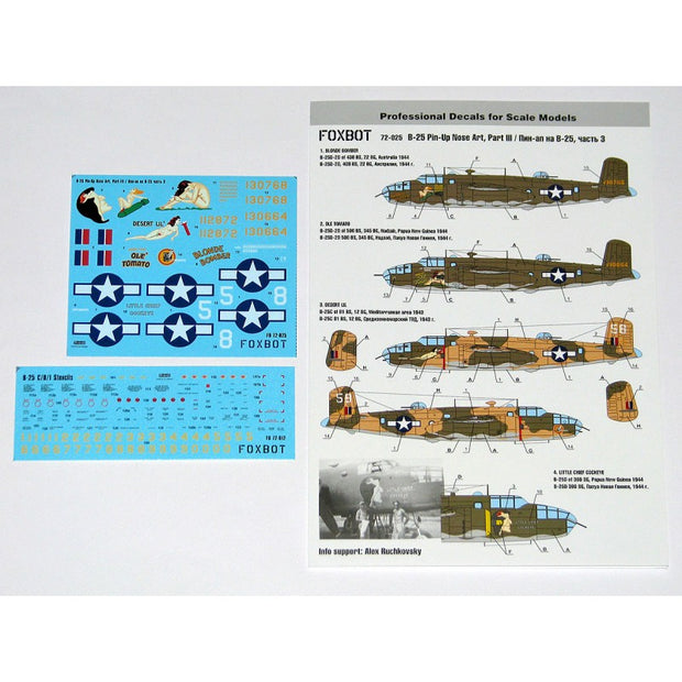 Foxbot 72-025 Decals U.S.A.F. North American B-25C/D Mitchell Pin-Up Nose Art and Stencils (Part III) Scale 1:72