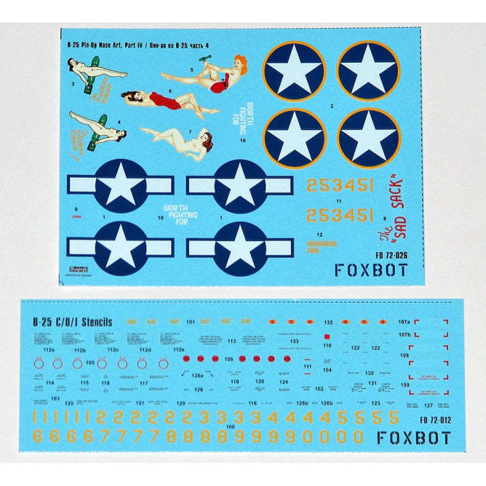 Foxbot 72-026 Decals U.S.A.F. North American B-25C/D Mitchell Pin-Up Nose Art and Stencils (Part IV) Scale 1:72