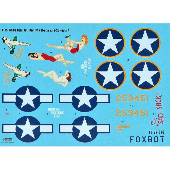 Foxbot 72-026 Decals U.S.A.F. North American B-25C/D Mitchell Pin-Up Nose Art and Stencils (Part IV) Scale 1:72