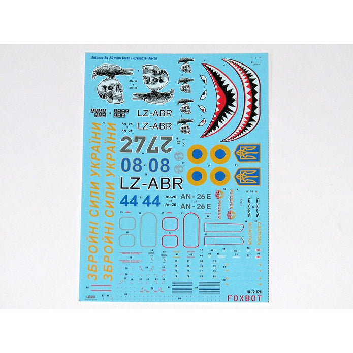 Foxbot 72-028 Decal Antonov AN-26 with Teeth Scale 1:72 for Aircraft Plastic Model Kit