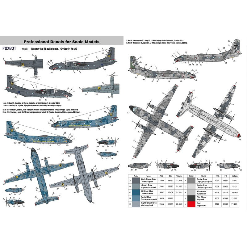 Foxbot 72-028 Decal Antonov AN-26 with Teeth Scale 1:72 for Aircraft Plastic Model Kit
