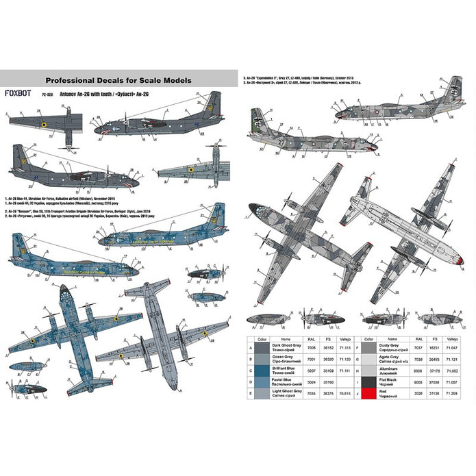 Foxbot 72-028 Decal Antonov AN-26 with Teeth Scale 1:72 for Aircraft Plastic Model Kit