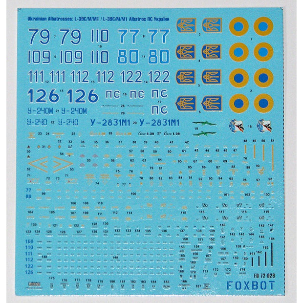 Foxbot 72-029 Decals Ukrainian Albatrosses: L-39C/M/M1 Albatros, Ukrainian Air Forces Scale 1:72