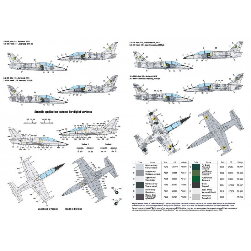 Foxbot 72-029 Decals Ukrainian Albatrosses: L-39C/M/M1 Albatros, Ukrainian Air Forces Scale 1:72