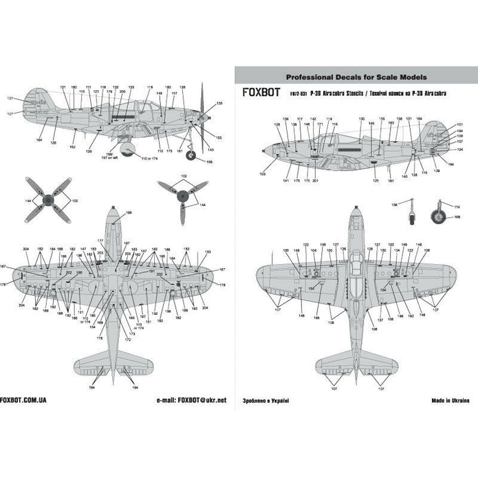 Foxbot 72-031 Decals Stencils for Bell P-39 Airacobra Scale 1:72 for Aircraft Plastic Model Kit