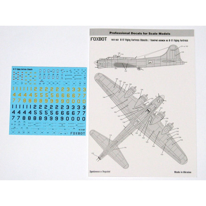 Foxbot 72-032 Decals Stencils for Boeing B-17 Flying Fortress Scale 1:72 for Aircraft Plastic Model Kit