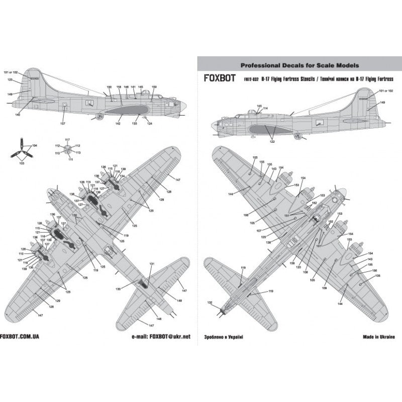 Foxbot 72-032 Decals Stencils for Boeing B-17 Flying Fortress Scale 1:72 for Aircraft Plastic Model Kit