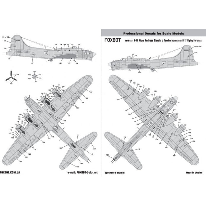 Foxbot 72-032 Decals Stencils for Boeing B-17 Flying Fortress Scale 1:72 for Aircraft Plastic Model Kit
