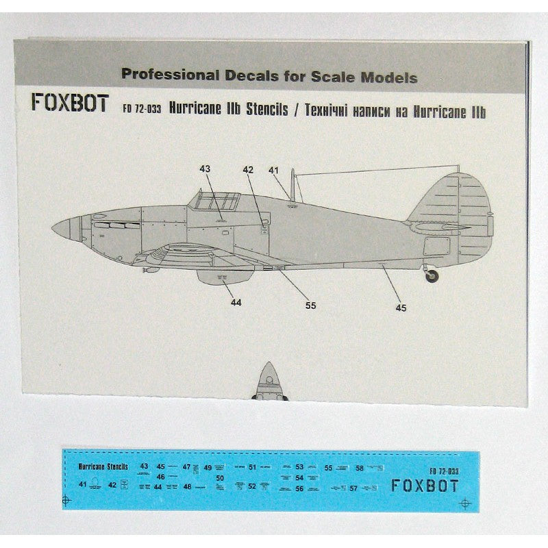 Foxbot 72-033 Decals Stencils for Hawker Hurricane Scale 1:72 for Aircraft Plastic Model Kit