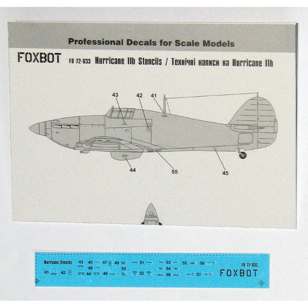 Foxbot 72-033 Decals Stencils for Hawker Hurricane Scale 1:72 for Aircraft Plastic Model Kit