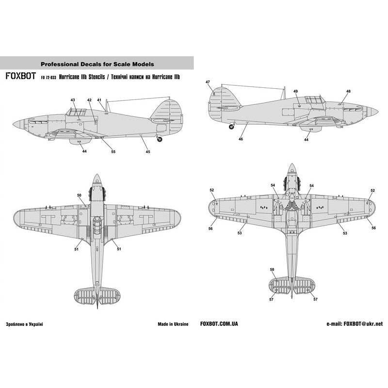 Foxbot 72-033 Decals Stencils for Hawker Hurricane Scale 1:72 for Aircraft Plastic Model Kit