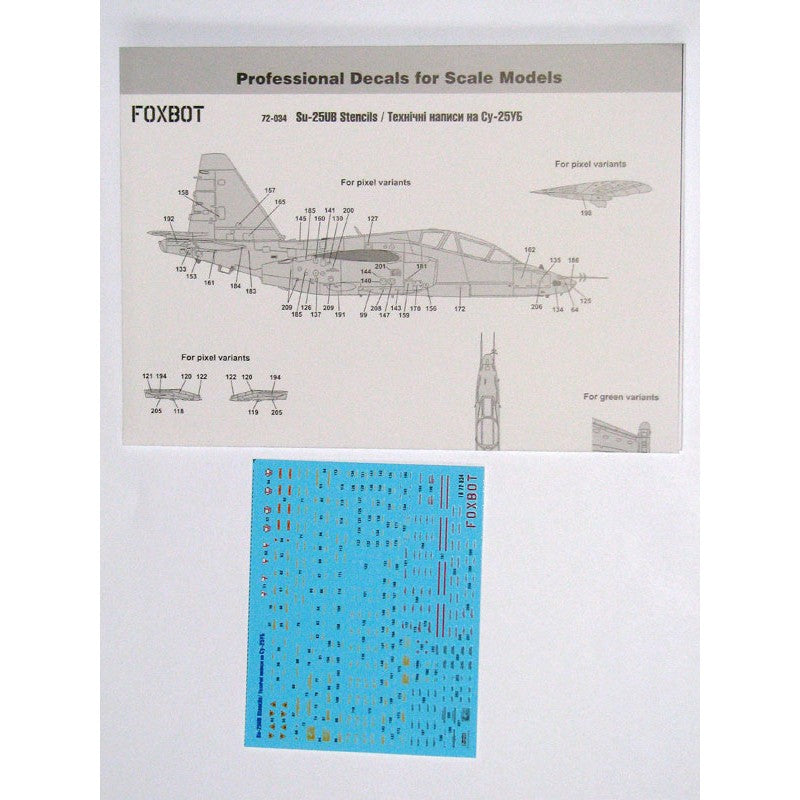 Foxbot 72-034 Decals Stencils for Su-25UB Scale 1:72 for Aircraft Plastic Model Kit