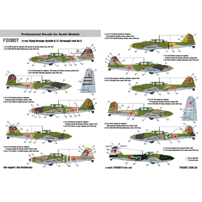 Foxbot 72-035 Decals Flying Revenge: Ilyushin IL-2 Scale 1:72 for Aircraft Plastic Model Kit