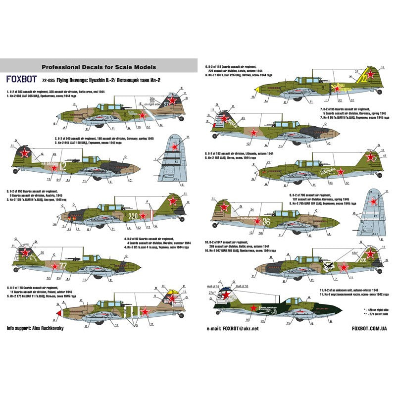 Foxbot 72-035 Decals Flying Revenge: Ilyushin IL-2 Scale 1:72 for Aircraft Plastic Model Kit