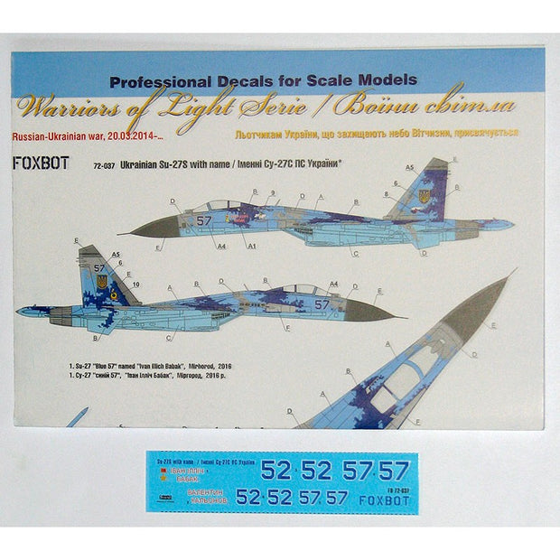 Foxbot 72-037 Sukhoi Su-27 with Name, Ukranian Air Forces, digital camouflage Scale 1:72 for Aircraft Plastic Model Kit
