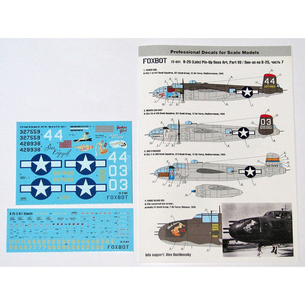 Foxbot 72-041 Decals U.S.A.F. North American B-25G/J Mitchell Late, Pin-Up Nose Art and Stencils (Part 7) Scale 1:72