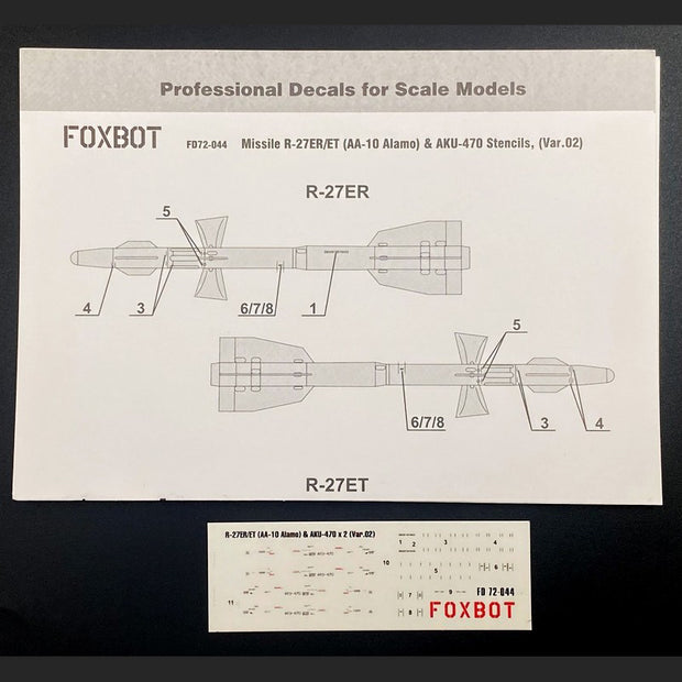 Foxbot 72-044 1:72 Decal: Stencils for Soviet Short-range air-to-air Missile R-27ER/ET (AA-10 Alamo) and AKU-470 Pylon (Ver.02)