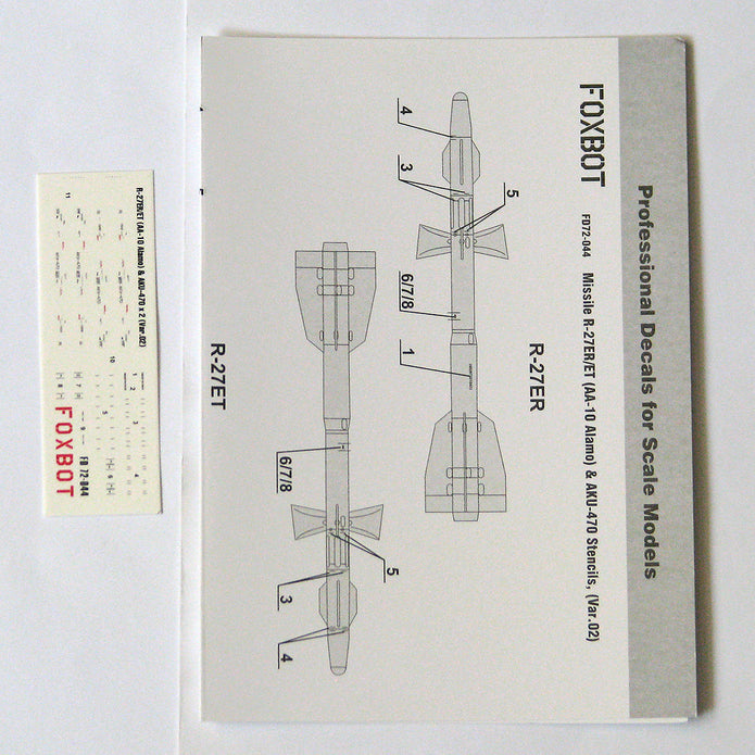 Foxbot 72-044 1:72 Decal: Stencils for Soviet Short-range air-to-air Missile R-27ER/ET (AA-10 Alamo) and AKU-470 Pylon (Ver.02)