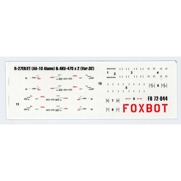 Foxbot 72-044 1:72 Decal: Stencils for Soviet Short-range air-to-air Missile R-27ER/ET (AA-10 Alamo) and AKU-470 Pylon (Ver.02)