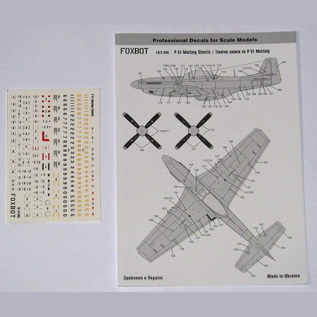 Foxbot 72-046 Decals Stencils for North American P-51 Mustang Scale 1:72 for Aircraft Plastic Model Kit