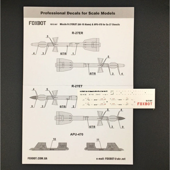 Foxbot 72-047 Decals Soviet Missile R-27ER/ET (AA-10 Alamo) & APU-470 points of Su-27 Stencils Scale 1:72
