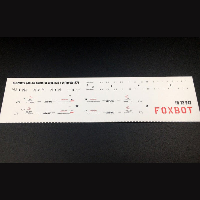 Foxbot 72-047 Decals Soviet Missile R-27ER/ET (AA-10 Alamo) & APU-470 points of Su-27 Stencils Scale 1:72