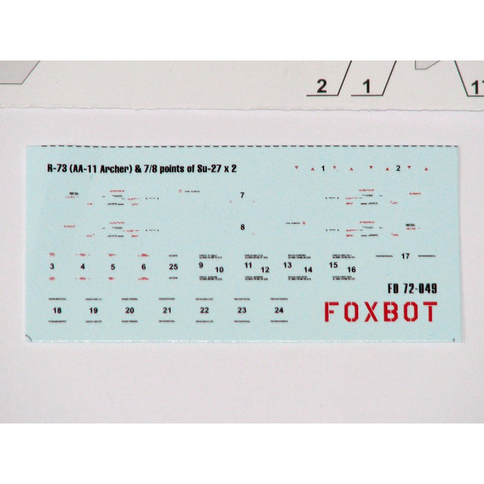 Foxbot 72-049 Decals Soviet Missile R-73 (AA-11 Archer) & 7/8 points for Su-27 Stencils Scale 1:72