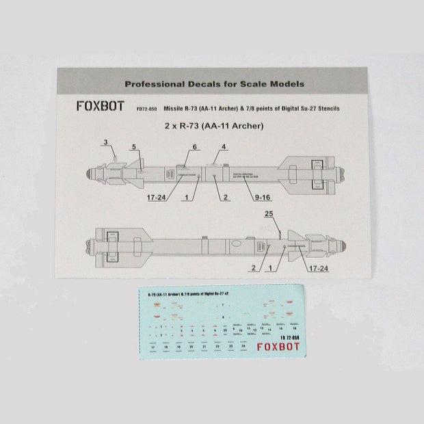 Foxbot 72-050 Decals Soviet Missile R-73 (AA-11 Archer) & 7/8 points of Digital Su-27 Stencils Scale 1:72