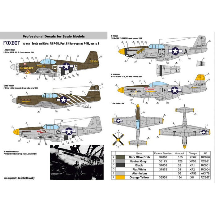 Foxbot 72-052 Decals U.S.A.F. North American P-51 Mustang Nose Art and Stencils (Part 2) Scale 1:72