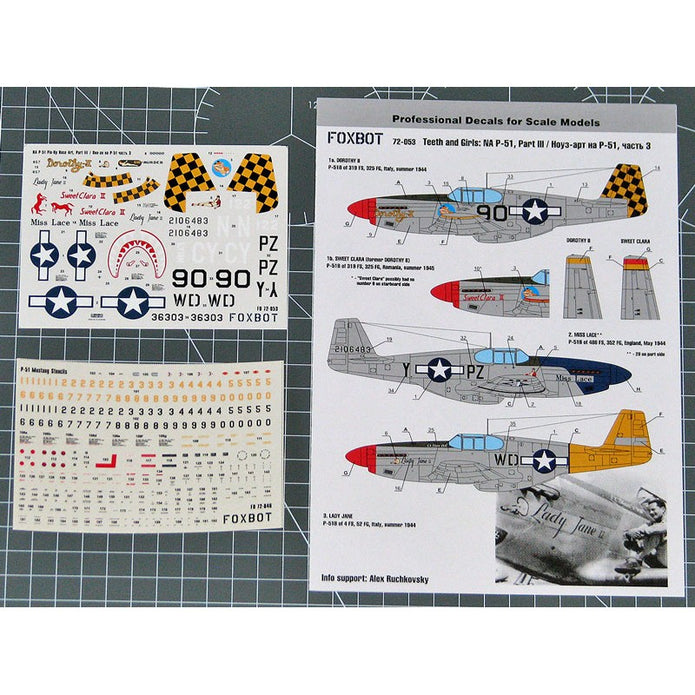 Foxbot 72-053 Decals U.S.A.F. North American P-51 Mustang Nose Art and Stencils (Part 3) Scale 1:72