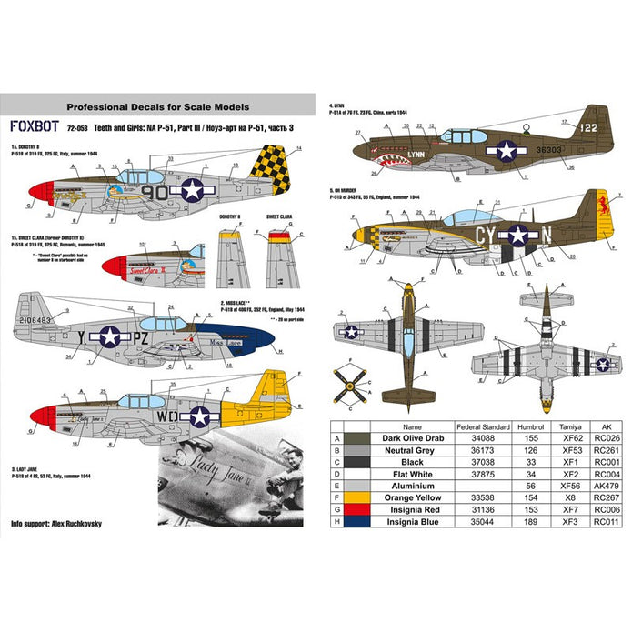 Foxbot 72-053 Decals U.S.A.F. North American P-51 Mustang Nose Art and Stencils (Part 3) Scale 1:72