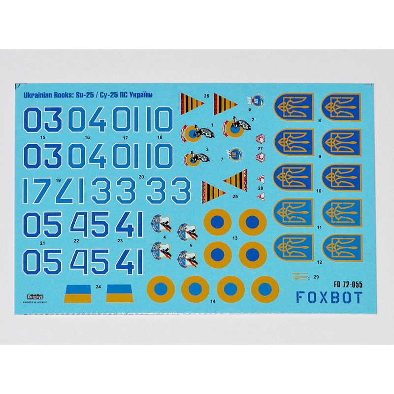 Foxbot 72-055 Decals Ukrainian Rooks: Sukhoi Su-25 Scale 1:72 for Aircraft Plastic Model Kit
