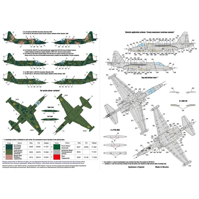 Foxbot 72-055 Decals Ukrainian Rooks: Sukhoi Su-25 Scale 1:72 for Aircraft Plastic Model Kit