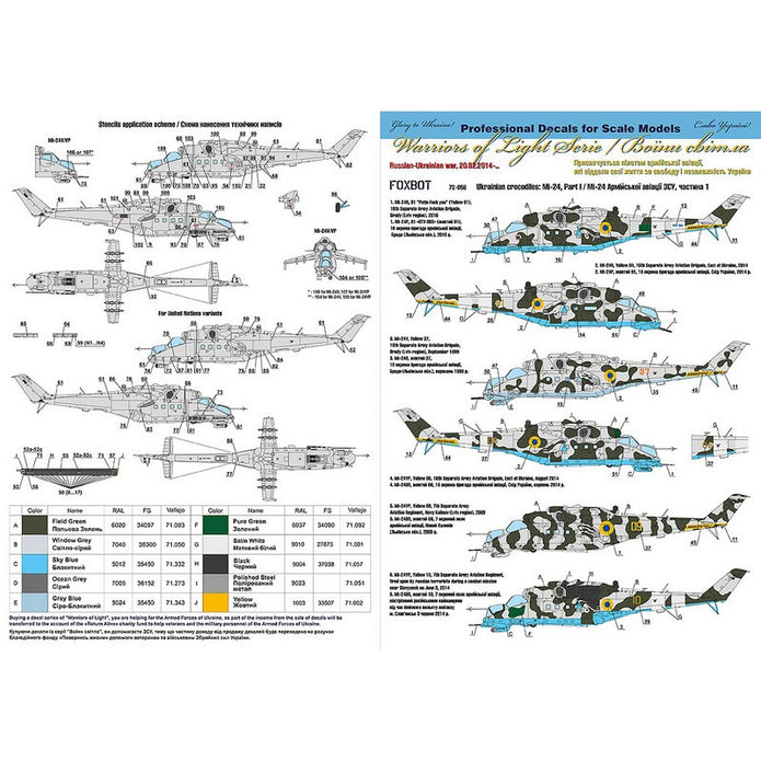 Foxbot 72-058 Decals Mil Mi-24 Ukrainian Air Forces, Ukrainian Crocodiles, Part I Scale 1:72 for Aircraft Plastic Model Kit
